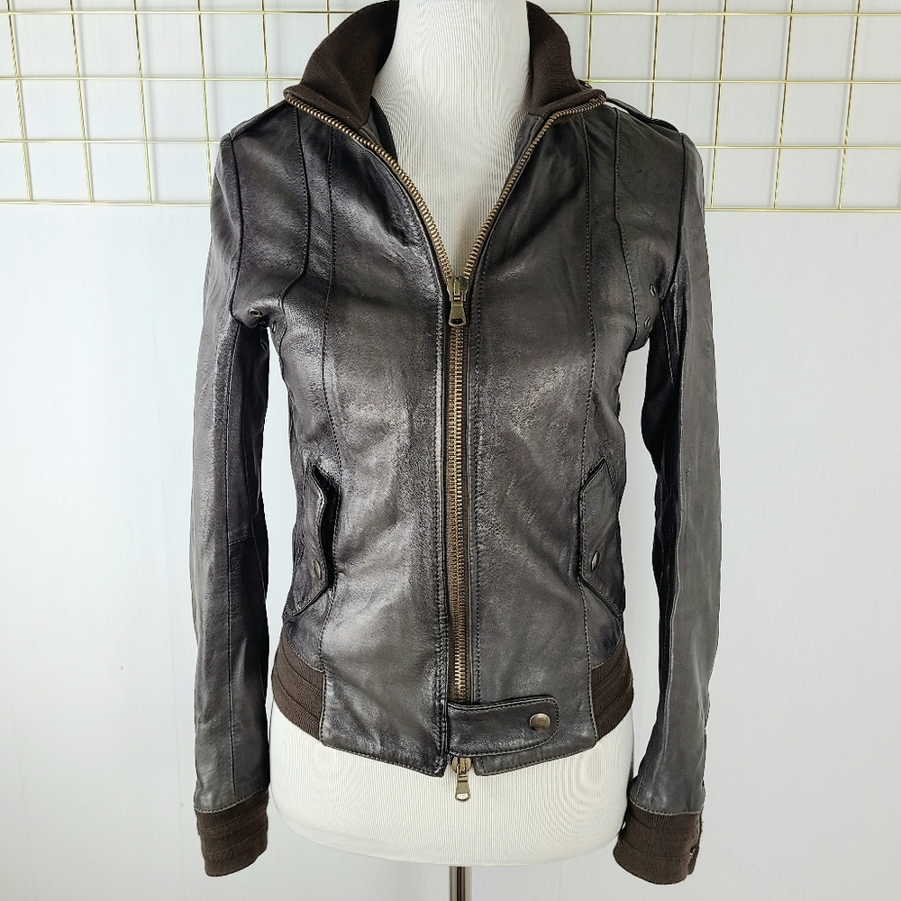 S.W.O.R.D 66.44 Made in Italy Chocolate Brown Leather Bomber Jacket
